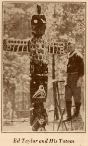 Ed Taylor creating one of the Dimond Totem Poles in 1929