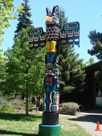 Only known remaining totem pole from Camp Dimond,  Located in front of the nature center at Lake Merritt