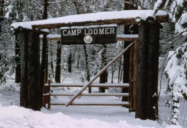 Driveway entrance to Camp Loomer from Blair road, c 1970