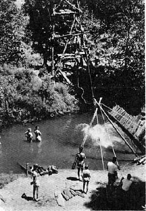 Zip line across Russian Gulch creek, c 1966